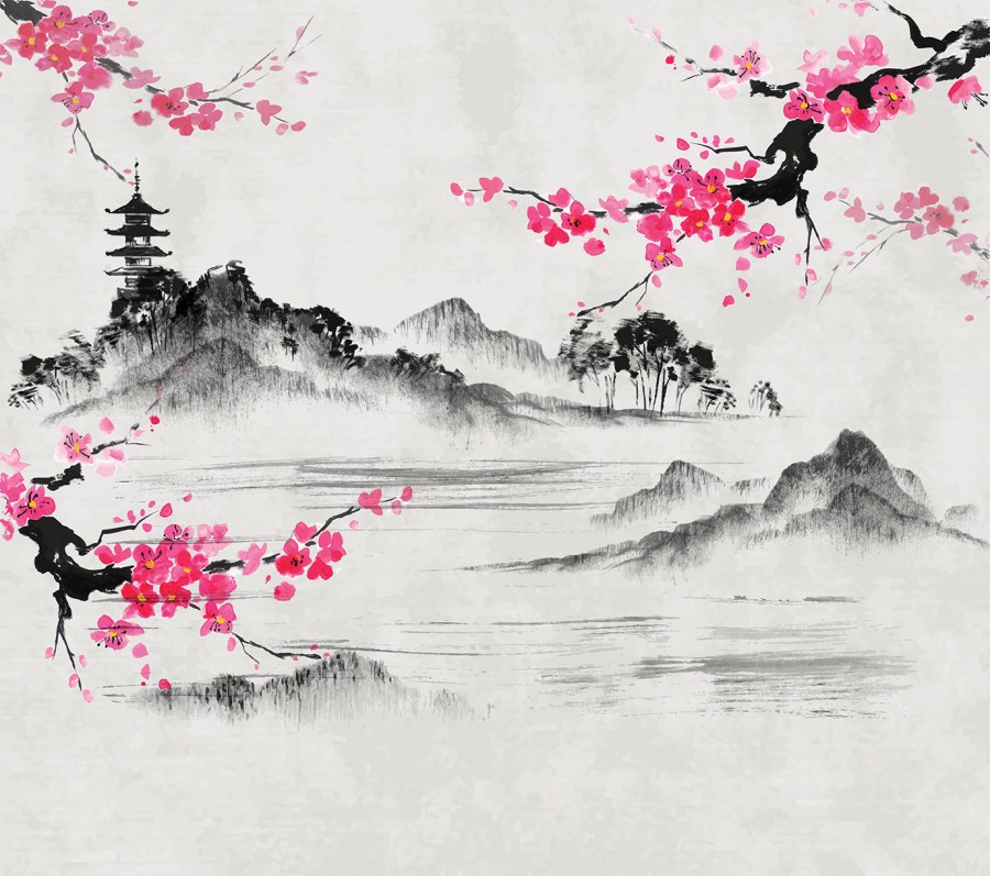 Векторные пейзажи в японском стиле