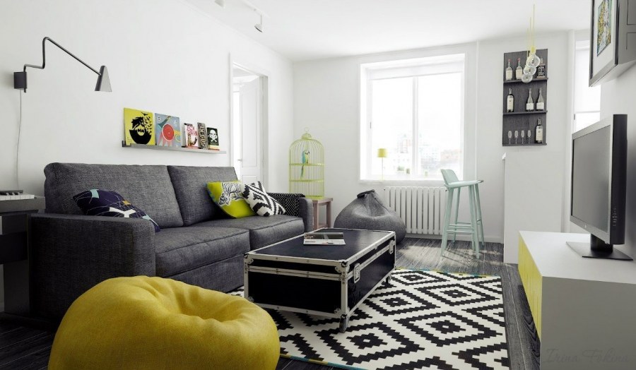 Гостиная в скандинавском стиле в хрущевке