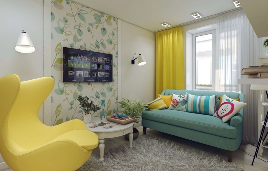 Бирюзовый и желтый в интерьере