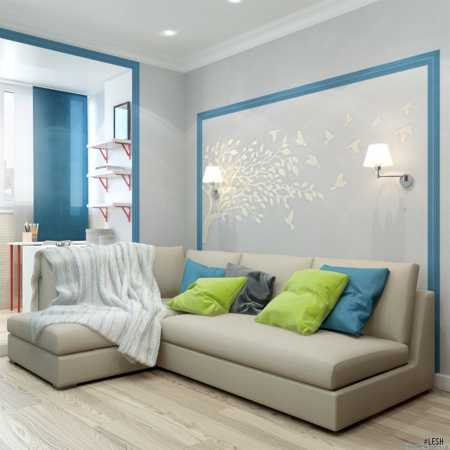 Гостиная спальня с угловым диваном