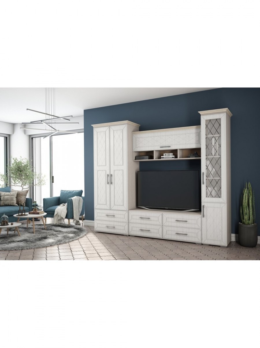 Гостиная "Британика" (дуб Атланта / МДФ айвори)