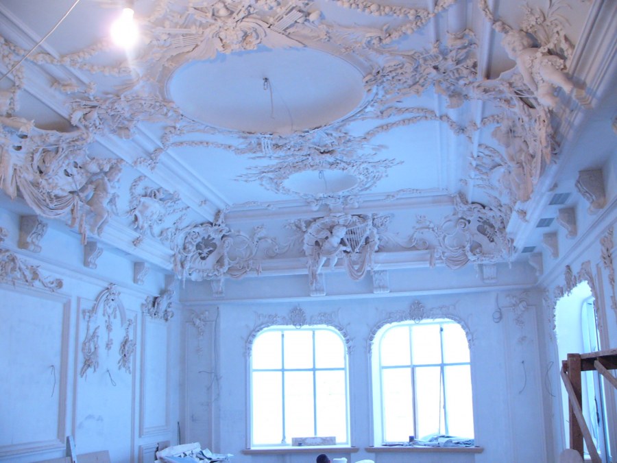 Потолки подвесные, стены лепнина