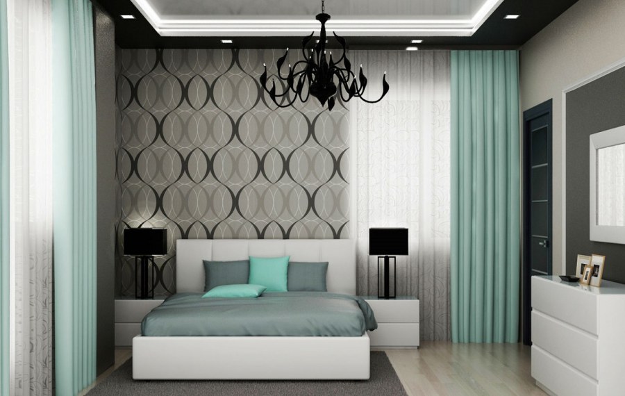 Серые обои в спальне