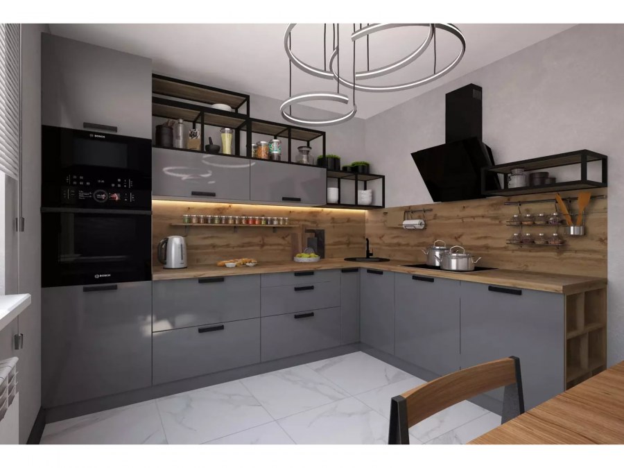 Серая матовая кухня