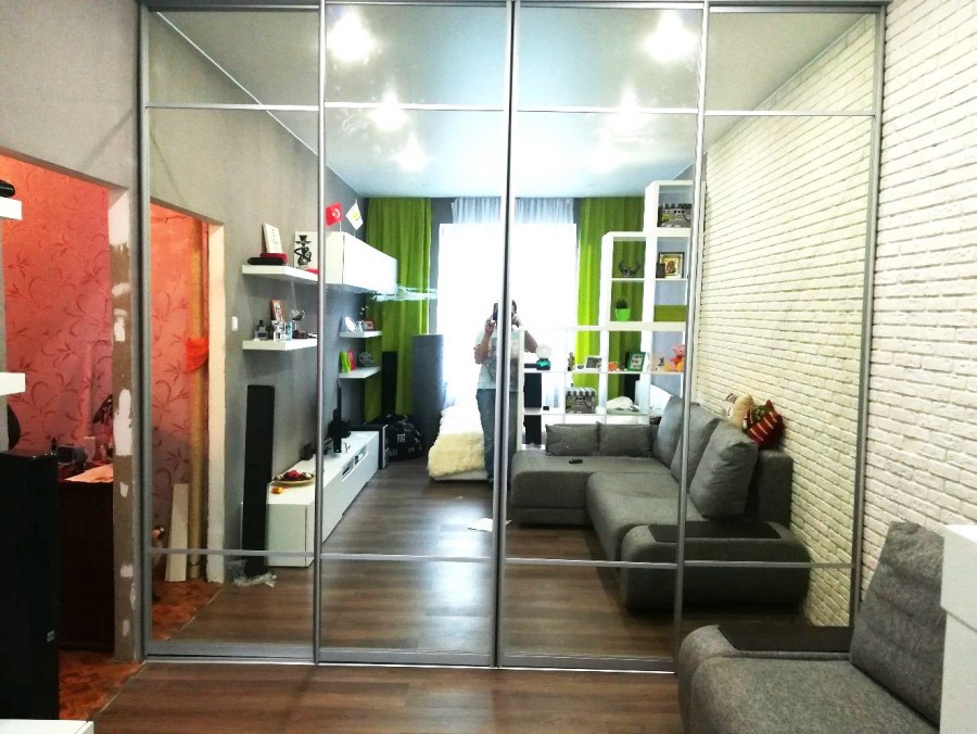 Шкафы-купе в гостиную с зеркальными дверями