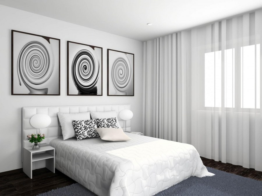 Черно белый интерьер спальни