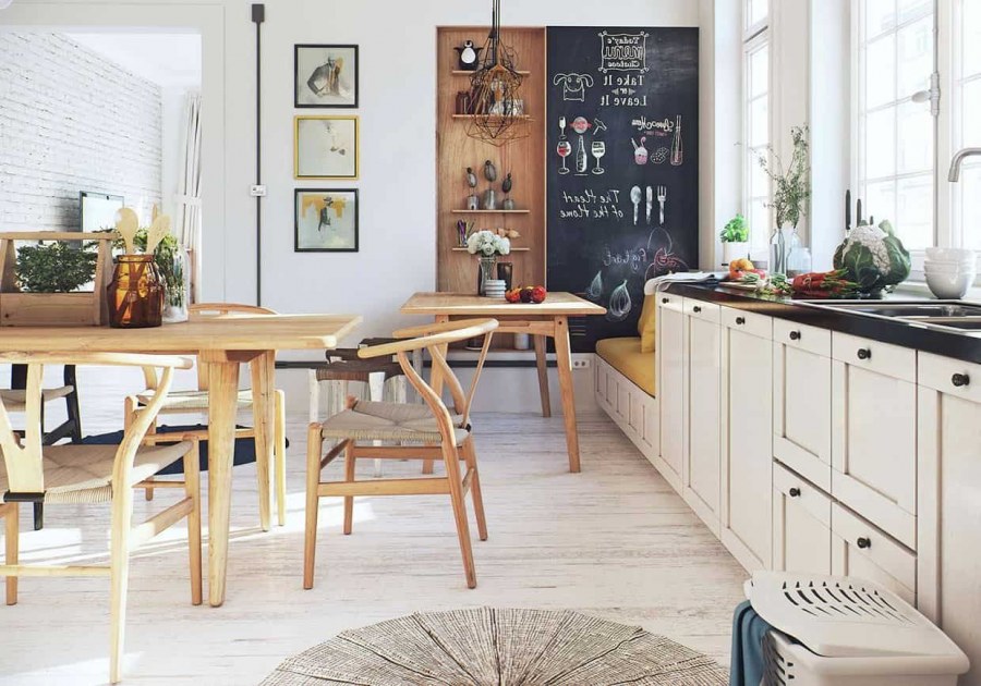 Акцентная стена на кухне в скандинавском стиле