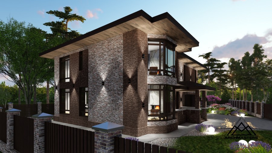 Проекты домов и коттеджей двухэтажных с гаражом в стиле Райта