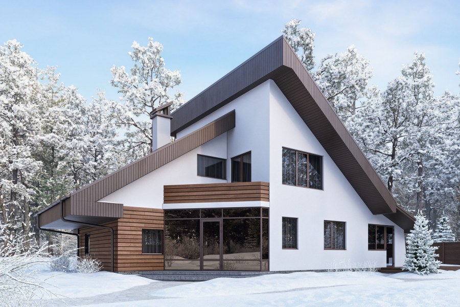 Фасад дома зимой