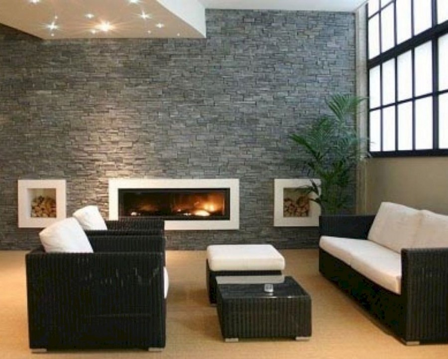 Темный декоративный камень в интерьере