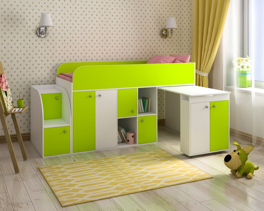Кровать чердак малыш ЯРОФФ лайм