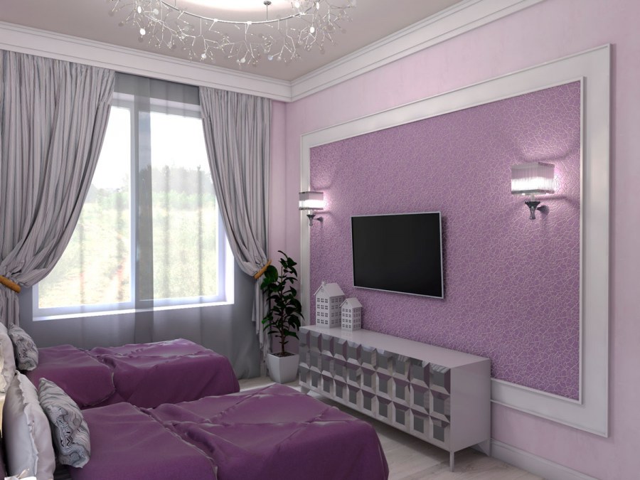 Серо-сиреневые обои в интерьере