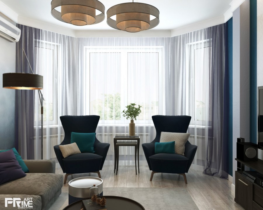 Гостиная с эркером в современном стиле