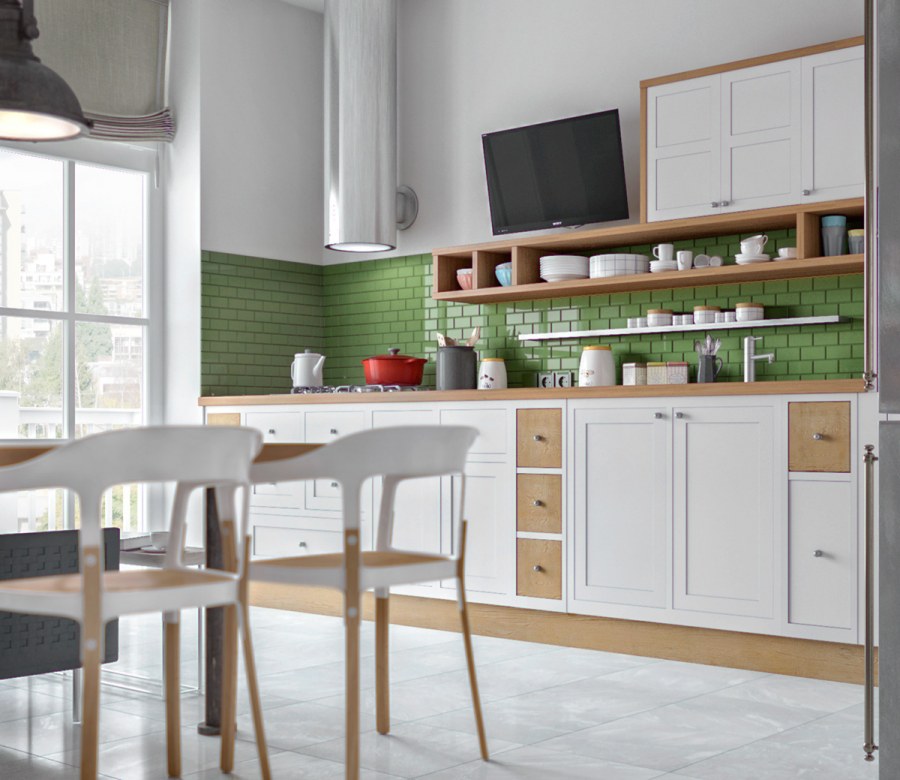 Кухня в стиле Сканди зеленая