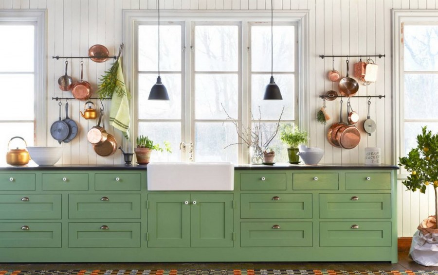 Кухня в скандинавском стиле зеленого цвета