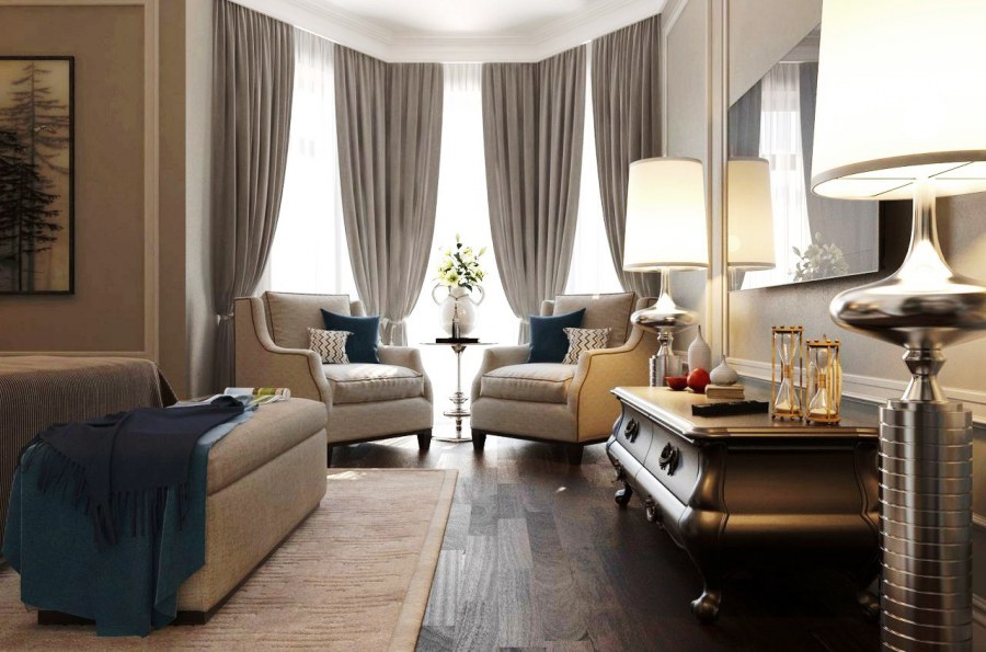 Спальня гостиная с эркерным окном