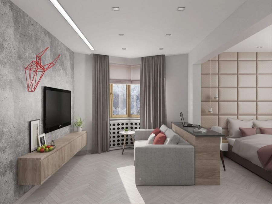 Гостиная с эркером в стиле лофт