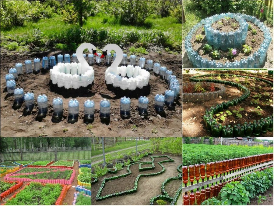 Клумбы из пластиковых бутылок