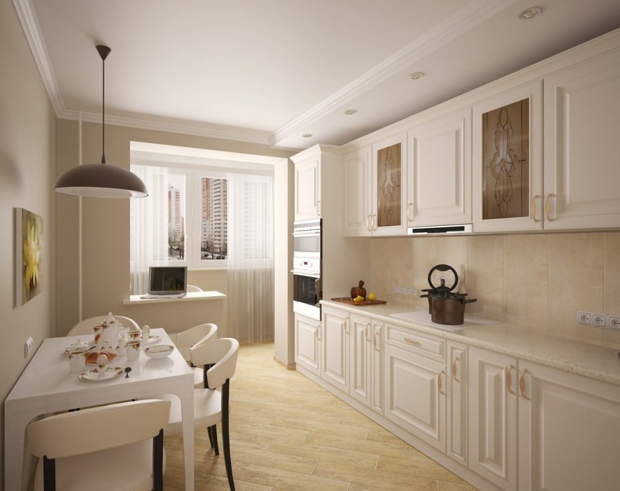 Бежевый холодильник в интерьере