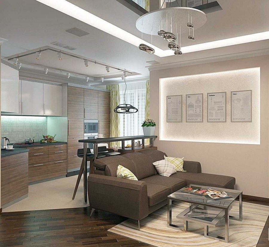 Кухня гостиная неправильной формы