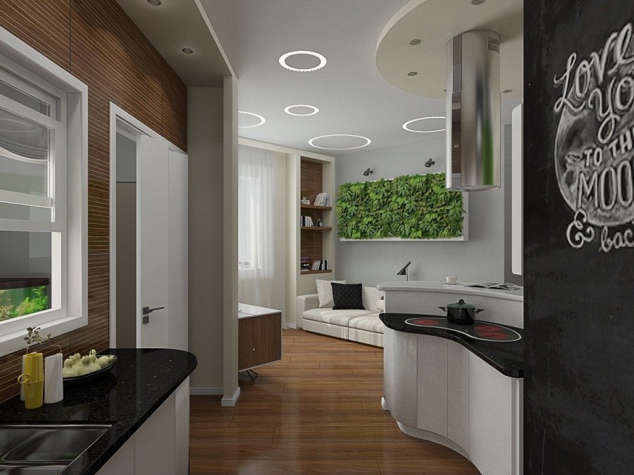 Кухня студия нестандартной формы