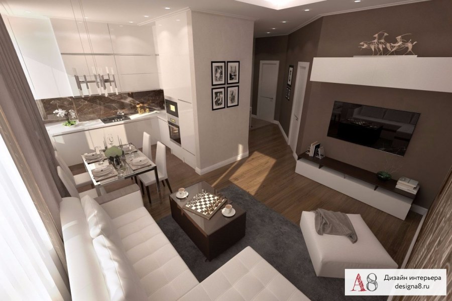 Г-образная кухня-гостиная