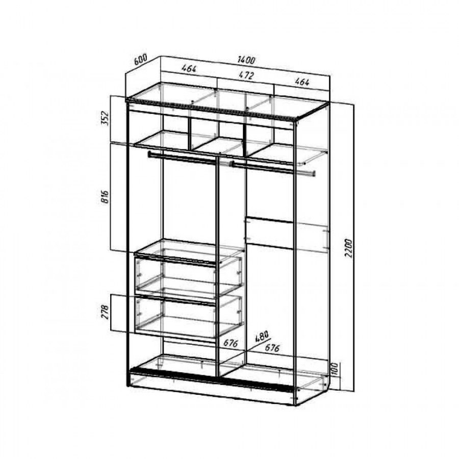 Шкаф-купе 160 см Пандора