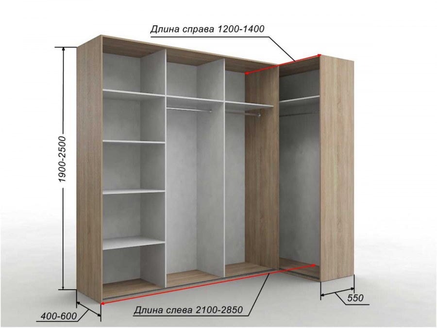Шкаф купе высота 2500 ширина 2400 глубина 60см