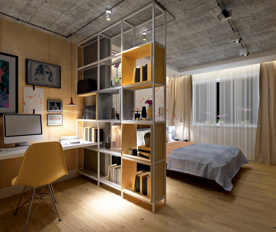 Стеллаж в однокомнатной квартире