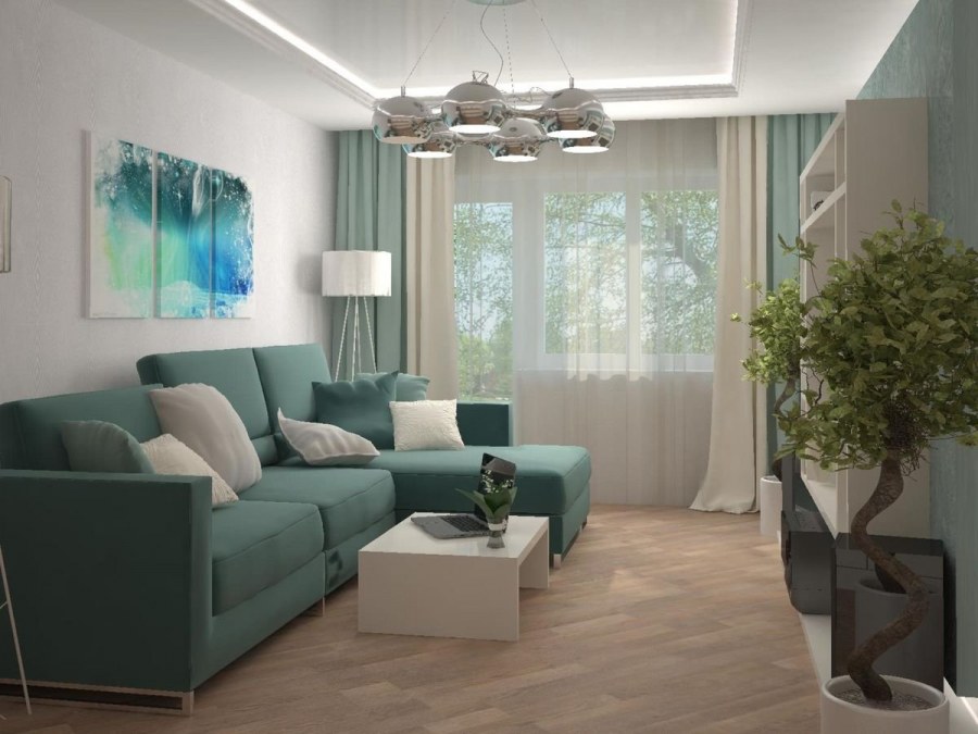 Зал в серо зеленых тонах