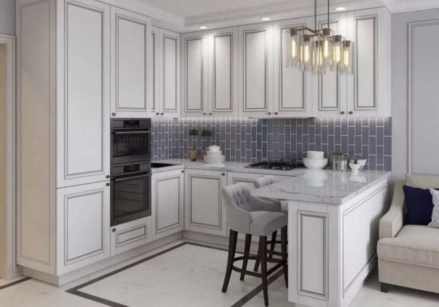 Кухня Неоклассика белая угловая