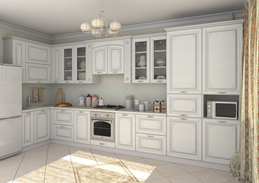 Кухни Неоклассика светлые с патиной