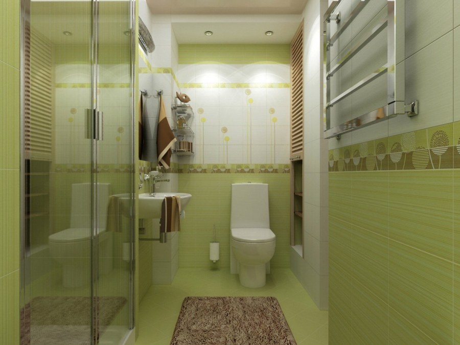 Санузел с душевой кабиной в оливковых тонах