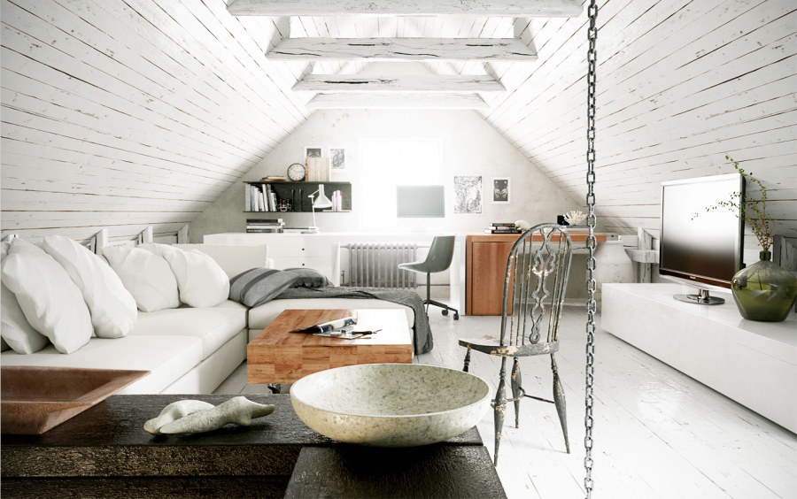Интерьер чердачного помещения