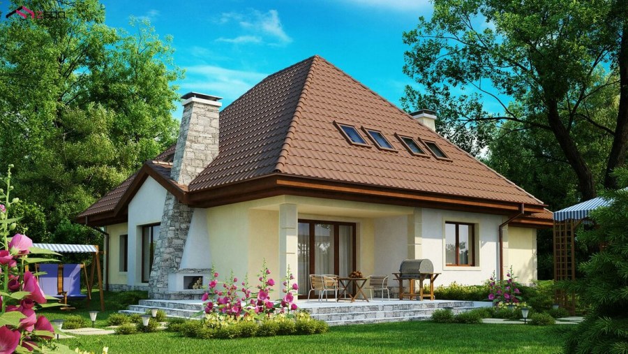 Одноэтажный коттедж с мансардой