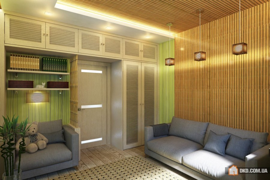 Бамбуковое полотно в интерьере гостиной