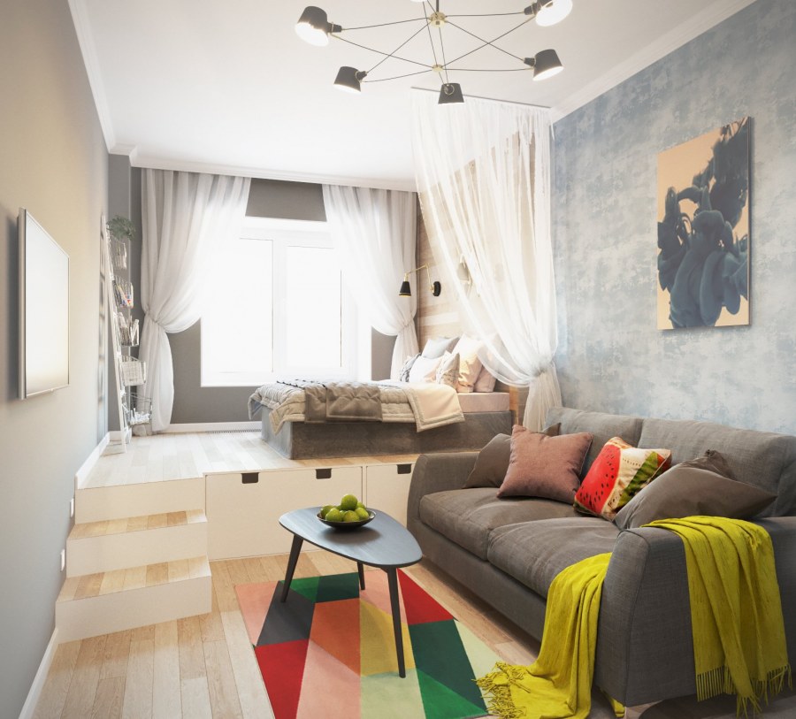 Спальня-гостиная в скандинавском стиле