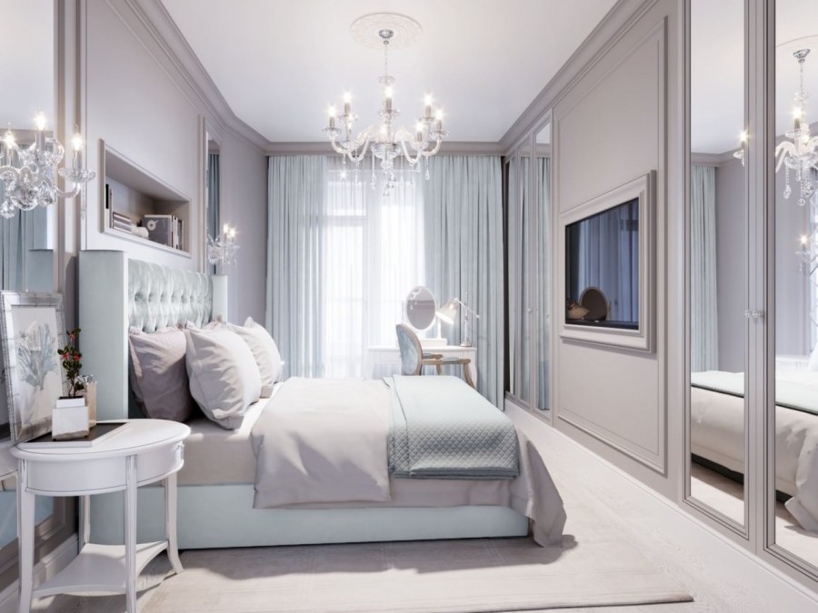 Спальня в светло голубых тонах