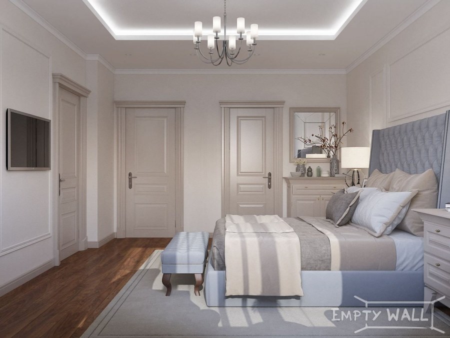 Спальня в классическом стиле в голубых тонах