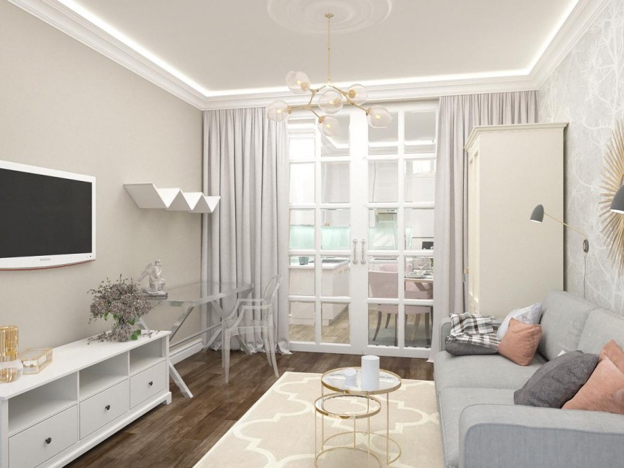 Интерьер однокомнатной квартиры 50 кв.м