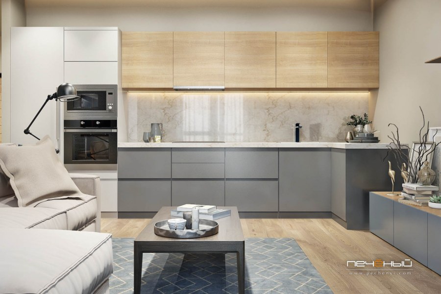 Кухня в серо бежевых тонах