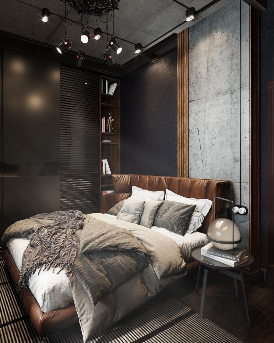 Мужская спальня в стиле лофт