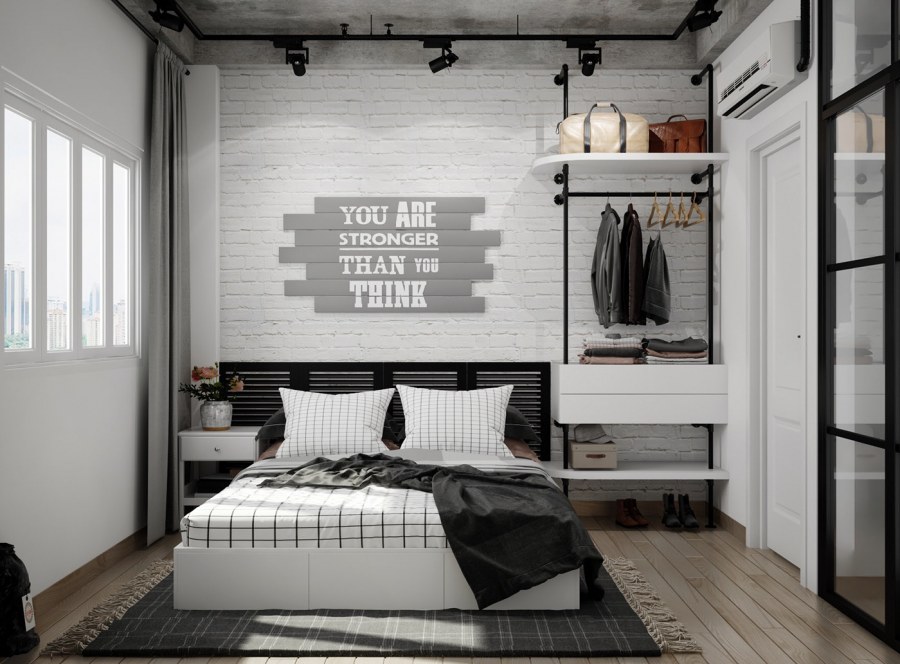 Спальня в стиле лофт индустриал