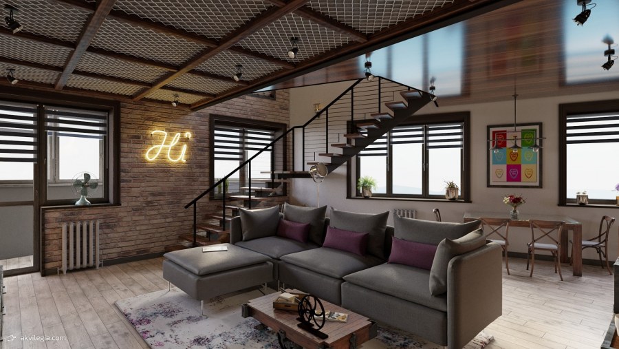 Квартира в стиле лофт 2 этажа