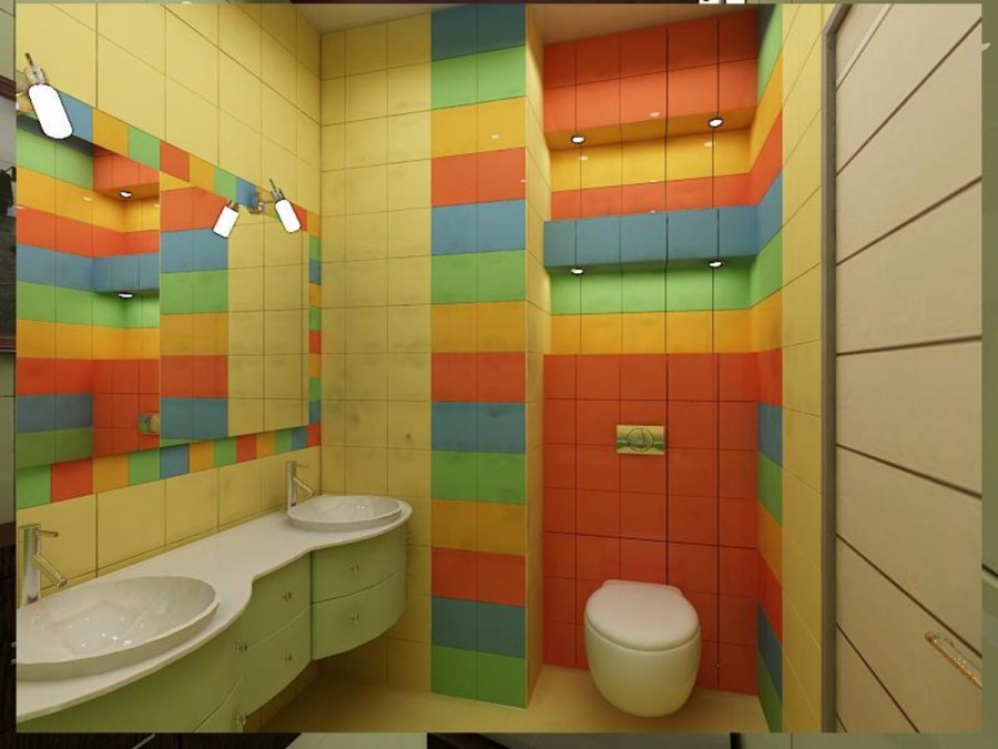 Разноцветная плитка в туалете