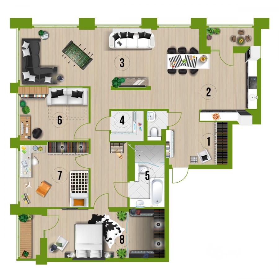 Квартира свободной планировки 66 м