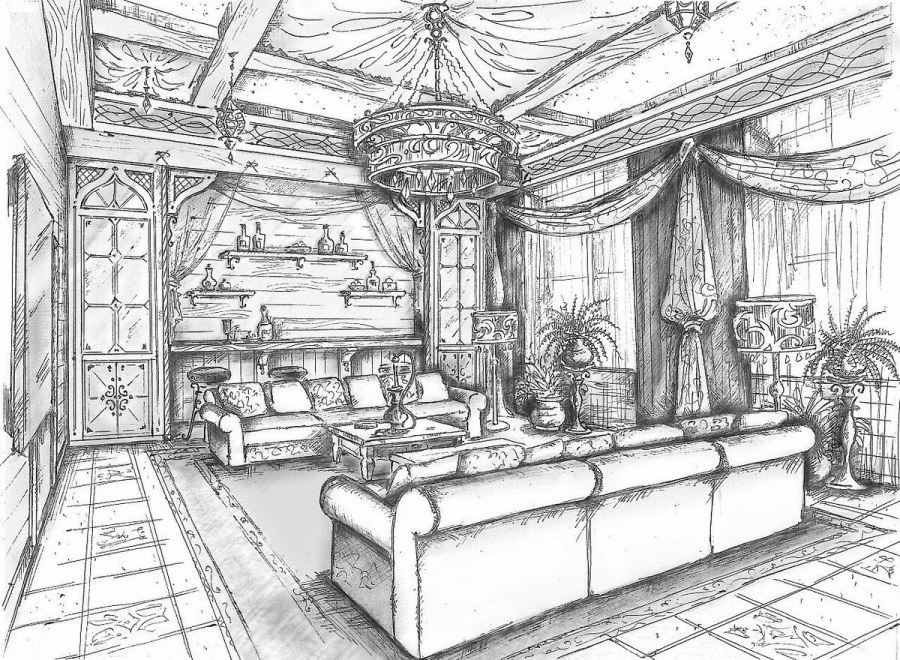 Эскиз интерьера в стиле Модерн