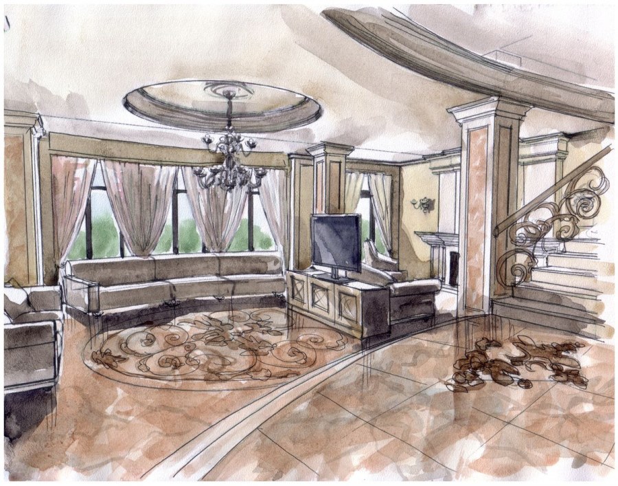 Интерьер гостиной набросок