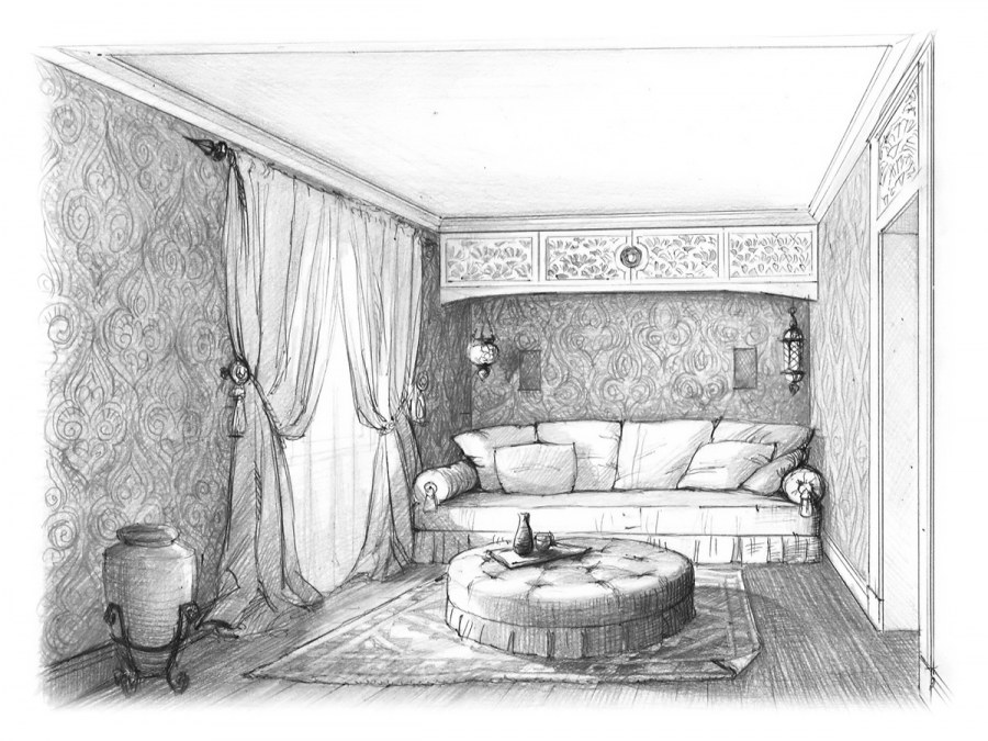 Эскиз комнаты в стиле