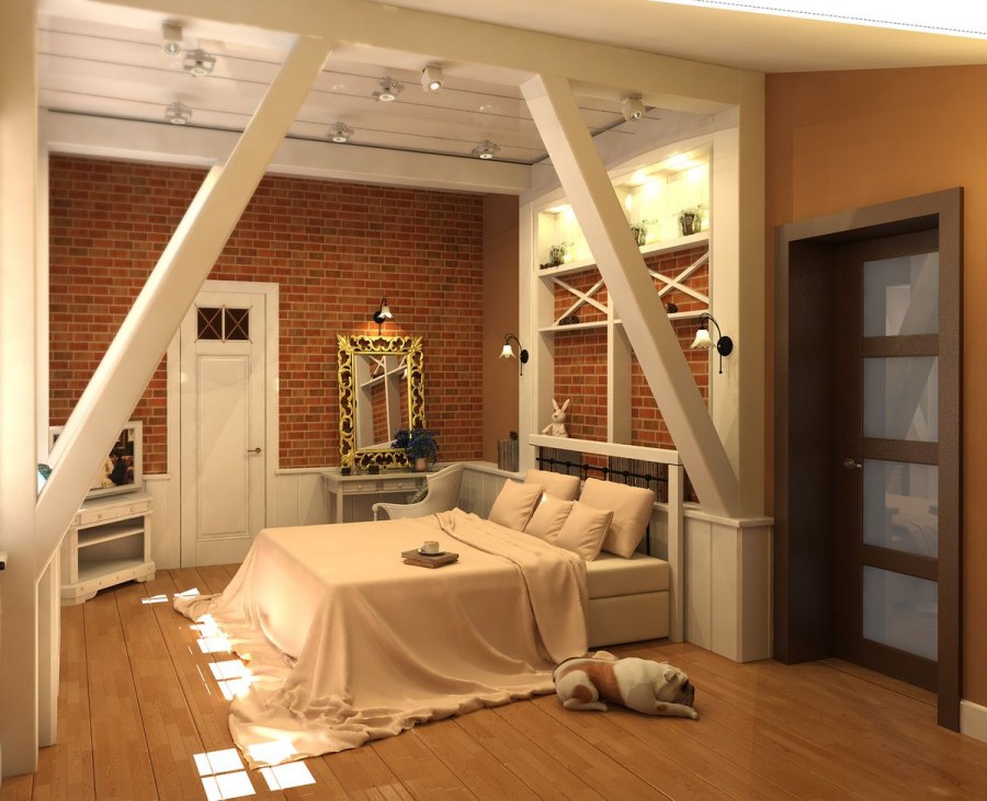 Мансардный этаж с балками